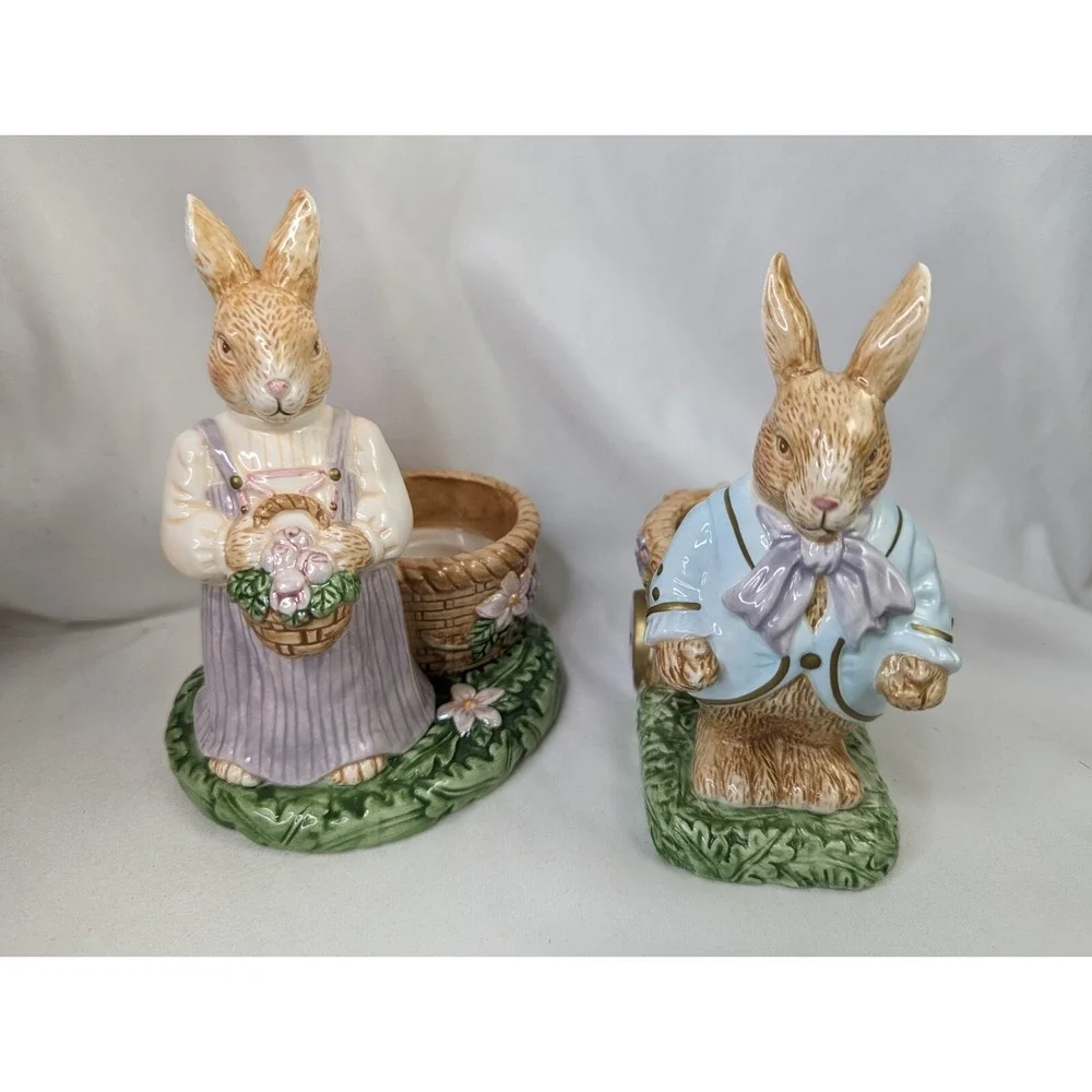 Avon Springtime Collection Rabbit‎ Tealight Holders Lot of 2 2002